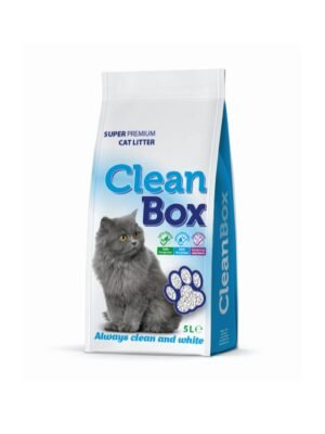 CLEAN BOX Super Premium постелка за котешка тоалетна, фин бял бентонит  5 л. натурална.