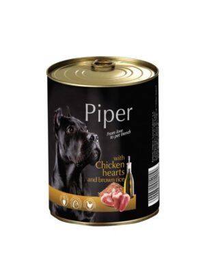 Премиум консервирана храна за кучета Piper Adult с пилешки сърца и кафяв ориз