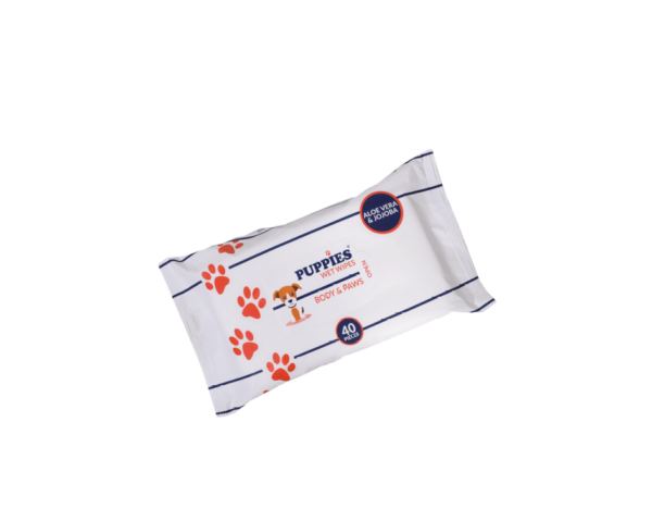 Puppies BODY & PAWS - Мокри кърпички за тяло и лапи 17/20 см., 40 бр.