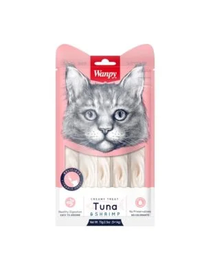 Wanpy Creamy Tuna & Shrimps 5 x 14гр - кремообразно лакомство за котки с риба тон и скариди, 5 порции