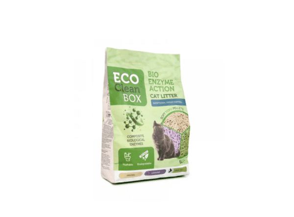 Eco Clean Box Тофу котешка тоалетна с био ензими ЗЕЛЕН ЧАЙ, 2.5кг / 6л